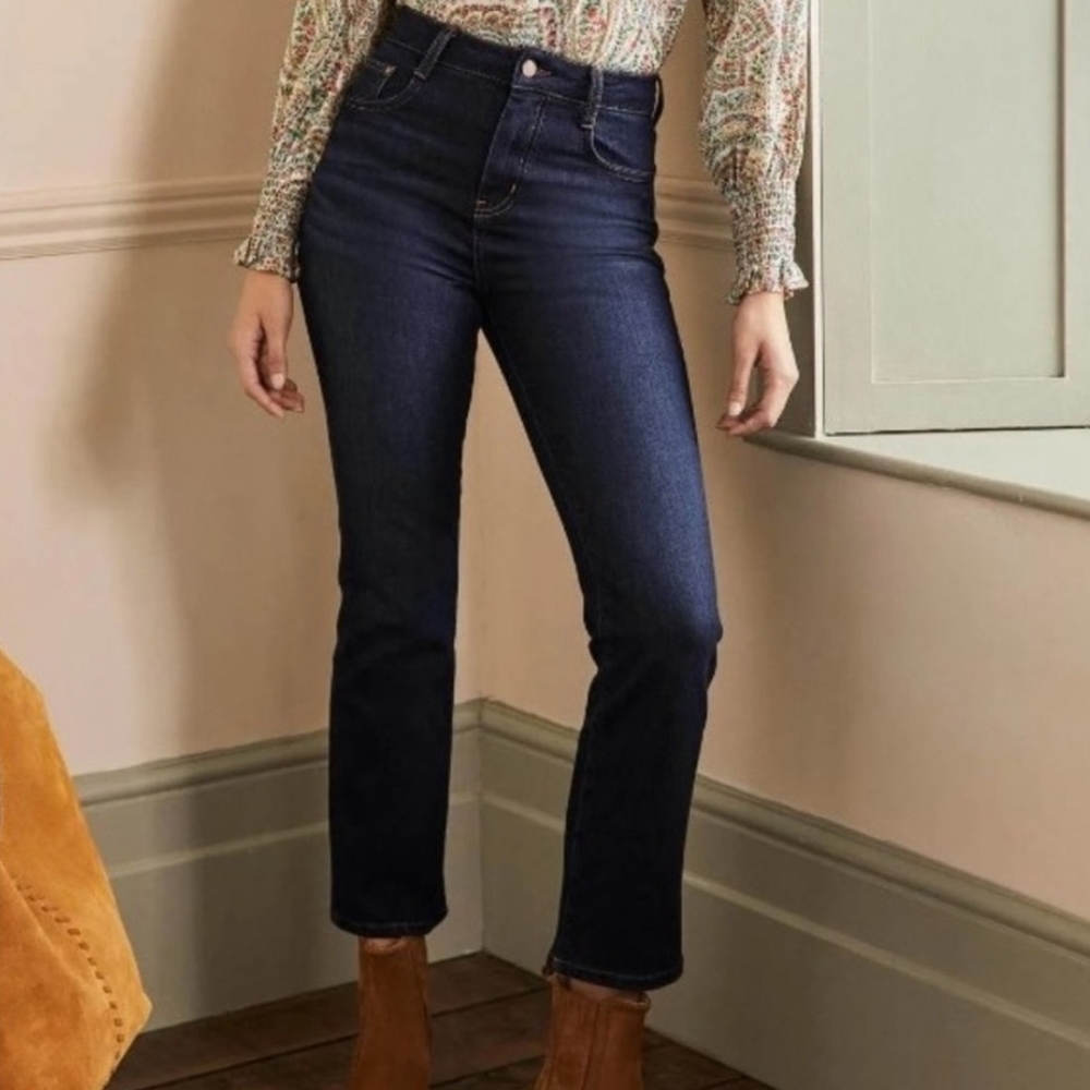 Boden 4 Petite Women's High Rise Dark Wash Cropped Flare Jean Size 4P